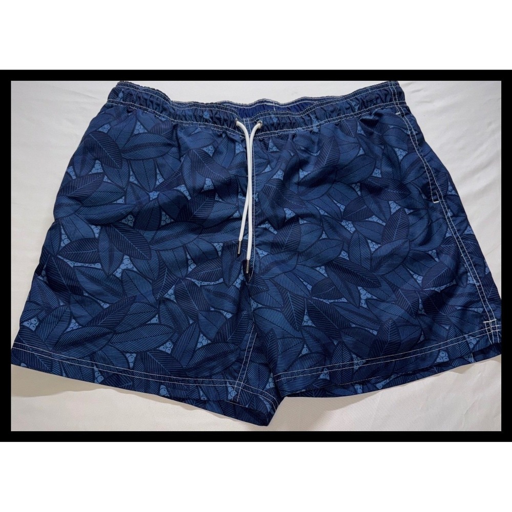 Lands' End Swim Trunks Mens L Blue Leaf Print Mesh Lined Board Shorts Beach